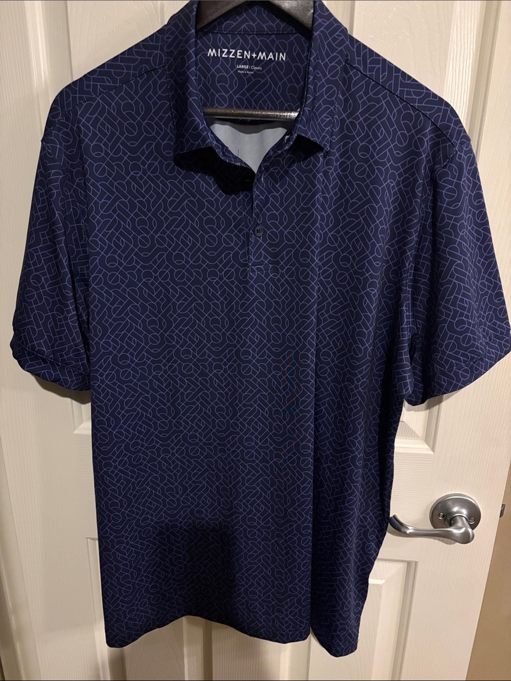 Mizzen+Main Navy Polo with Subtle Geometric Print